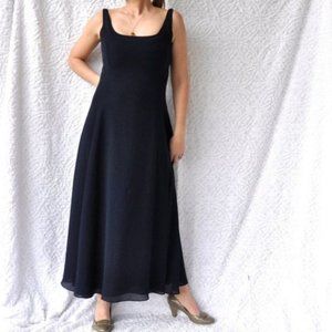 VINTAGE 90s NAVY Blue long evening dress with embroidery